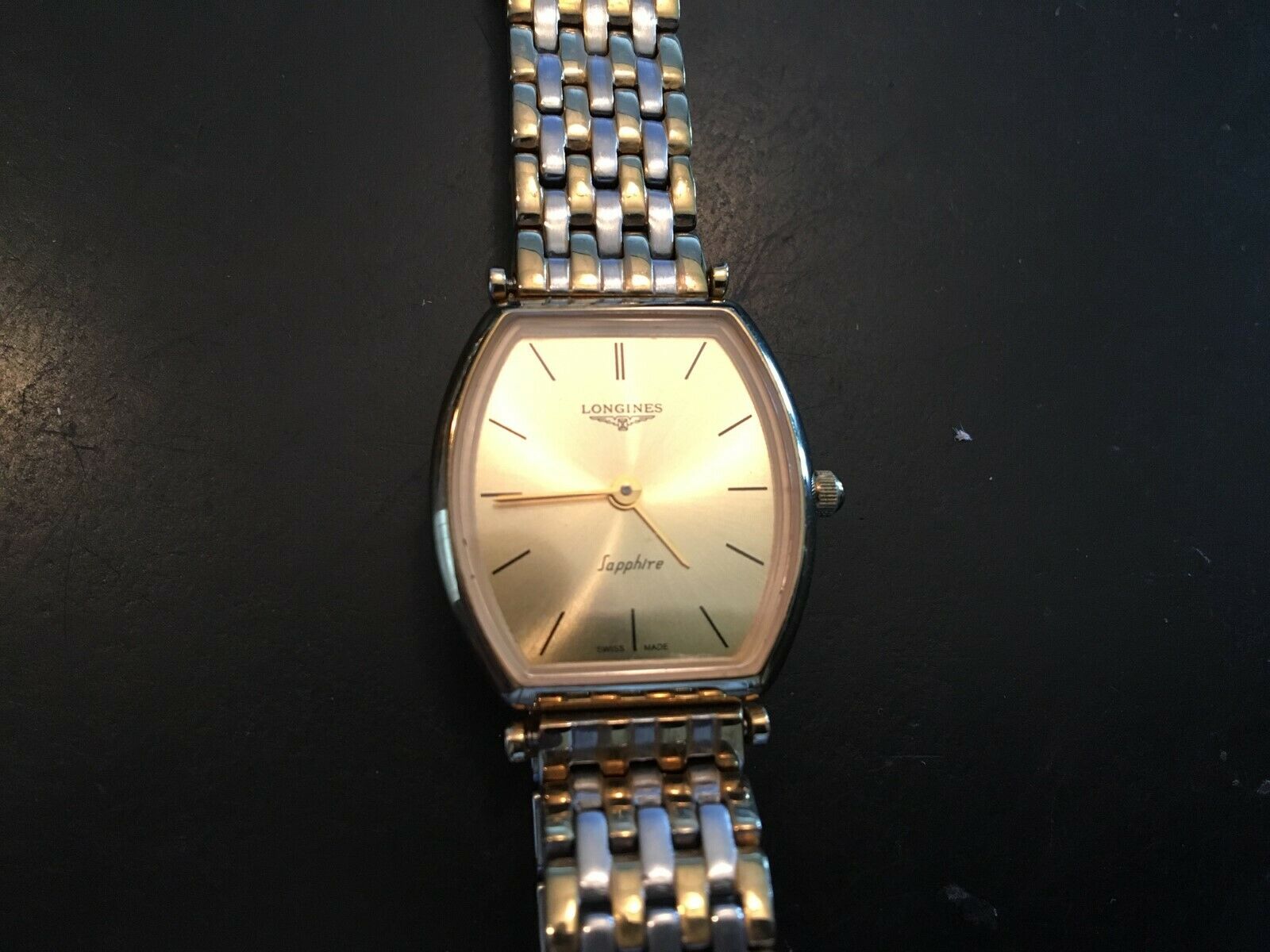 Gold Plated Swiss Made Ladies Longines Sapphire Watch Gold face