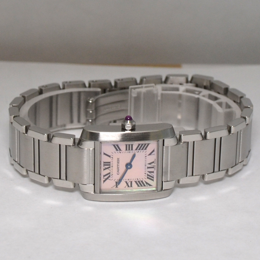 Cartier Tank Francaise Pink MOP Steel Ladies Watch W51028Q3 Box Papers