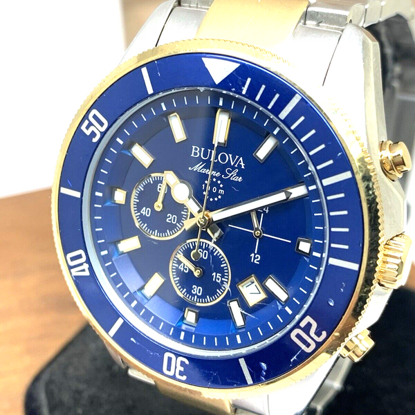 Bulova Men's Watch 98B230 Marine Star Quartz Chronograph Two Tone Blue ...