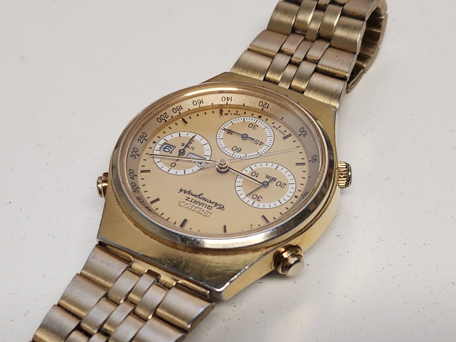 Montre Chronographe Seiko TA38-7270 Homme - Boîtier Acier, Bracelet Cuir, Mouvement Mécanique, Occasion