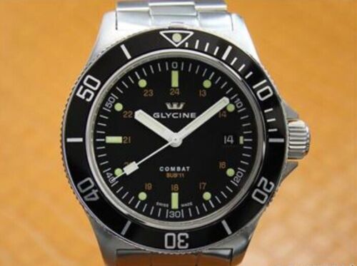 Rare Glycine 3863 1 Combat SUB 11 Automatic Watch Black Dial Eta