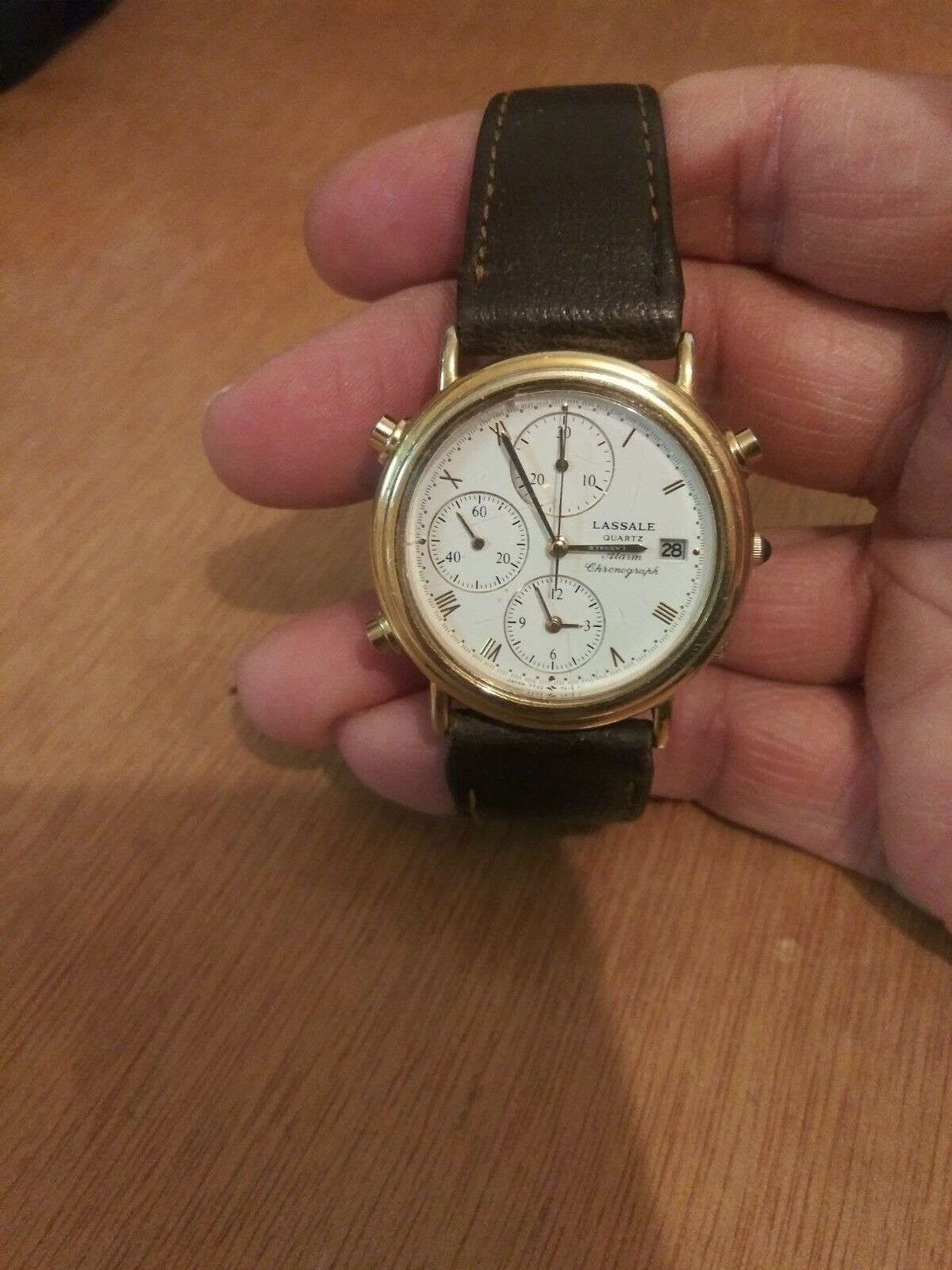Rare Seiko Lassale 7T32-7A19 Gold Alarm Chronograph Mens Watch