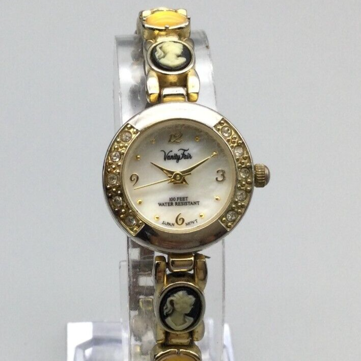 Vanity Fair Watch Women 22mm Gold Tone MOP Bling Cameo Band  display picture 1