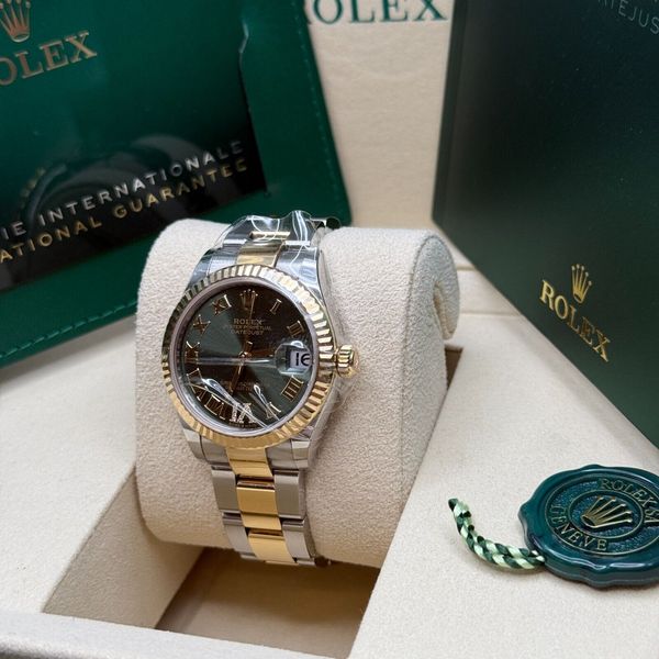 DATEJUST 31MM GOLD STEEL DIAMOND NUMERALS GREEN DIAL
