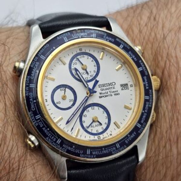 Seiko World Timer Sports 150 Alarm Quartz Chronograph 5T52-6A5A