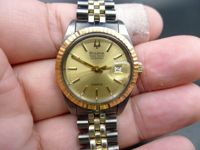 BULOVA SUPER SEVILLE CALENDAR DATE 2 TONE QUARTZ LADY WOMEN WATCH