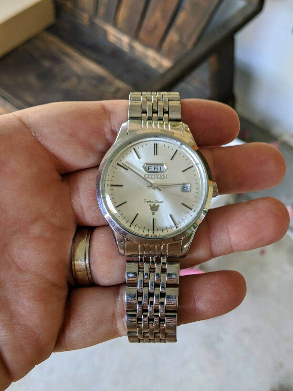 ③CITIZEN シチズン Crystal seven 8200-A05516 Citizen Crystal Seven 8200-A05516 Vintage DayDate Silver