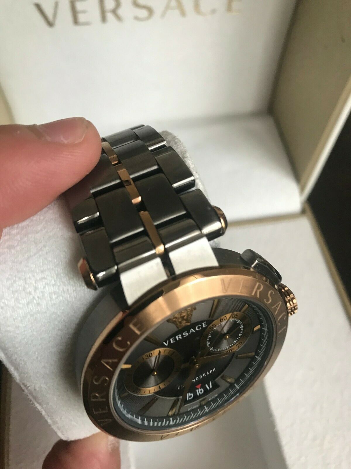 versace silver tone aion watch