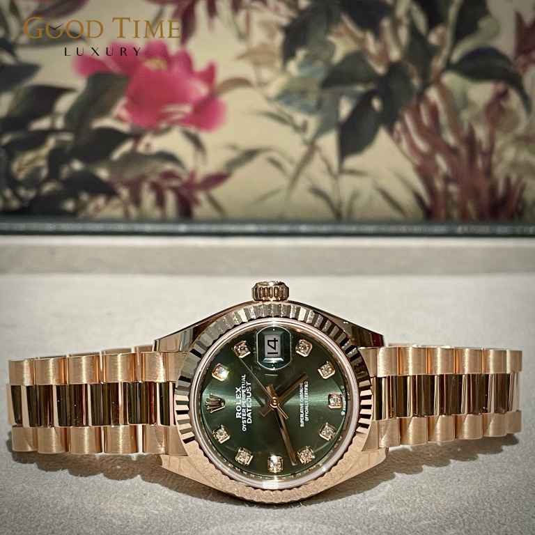 Rolex 28mm Rose Gold Green Diamond Dial | WatchCharts
