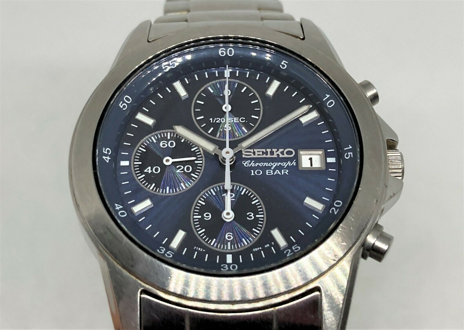 Auth SEIKO Chronograph 100M Men's Wristwatch Watch Blue Dial 7T92