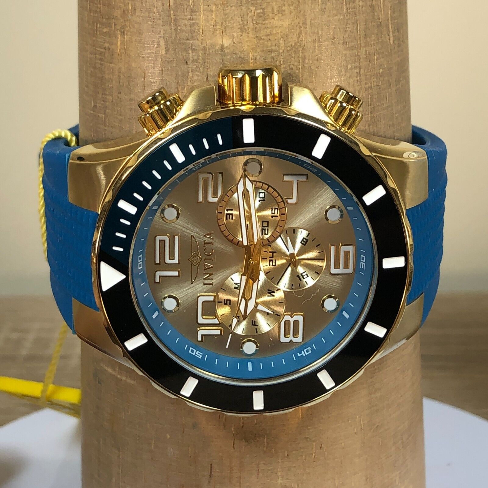 Invicta Men s Watch Pro Diver Quartz Gold Tone Dial Blue Rubber Strap 18740 WatchCharts Marketplace