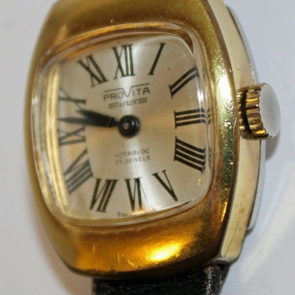 Provita Swiss made Vintage 17 Jewels Incabloc gold coloured wrist watch