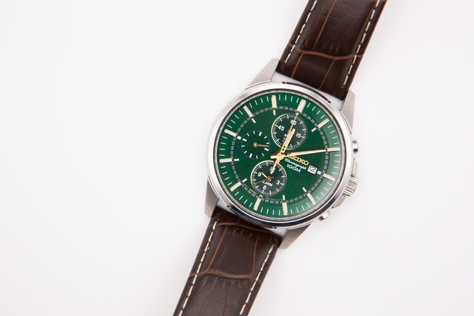 Seiko 7T62-0LD0 Chronograph Alarm Quartz Watch Green Dial with Box