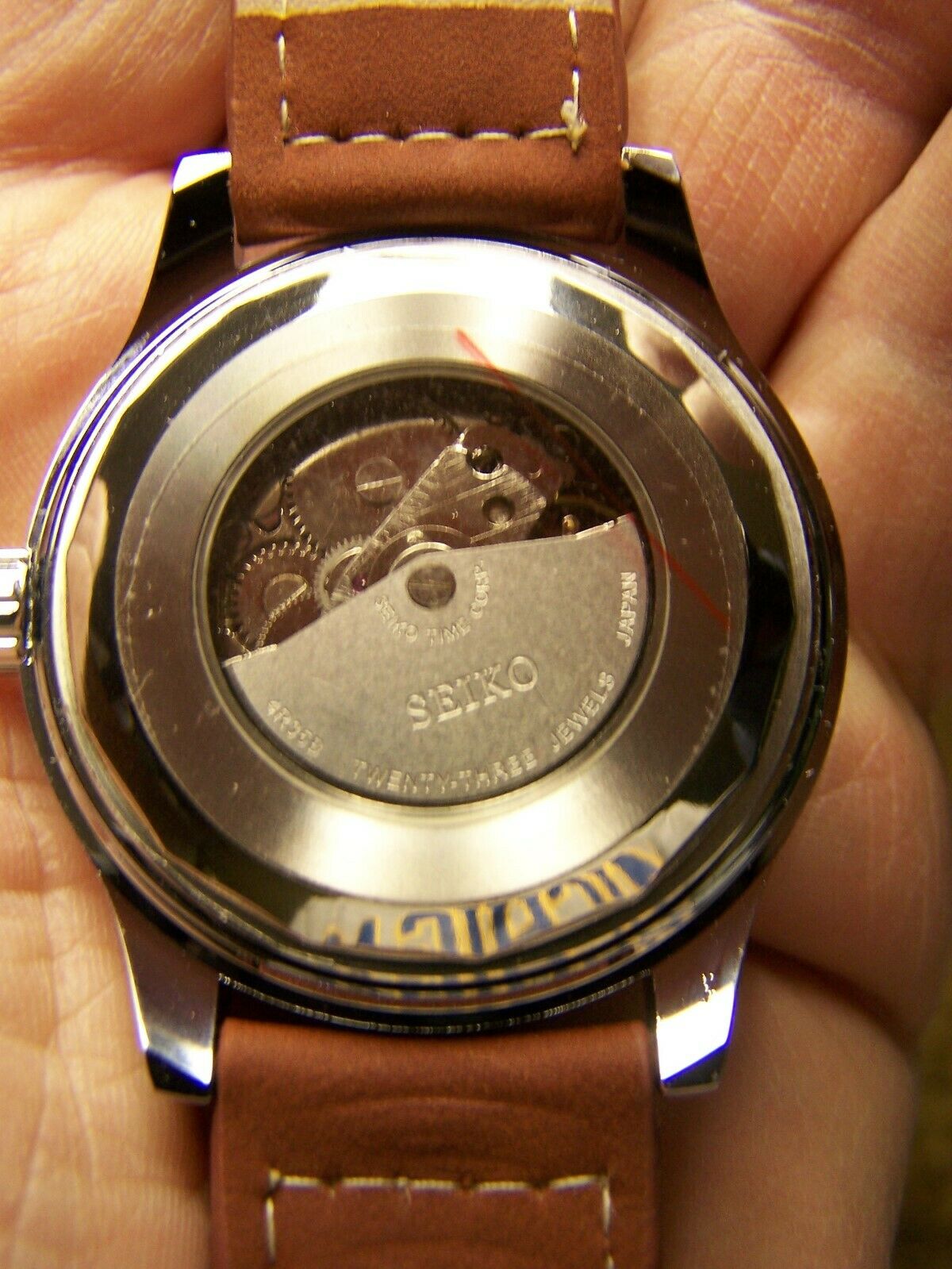 Seiko 4R35B Automatic watch 23 Jewels Rotating Bezel Leather Strap Mint |  WatchCharts