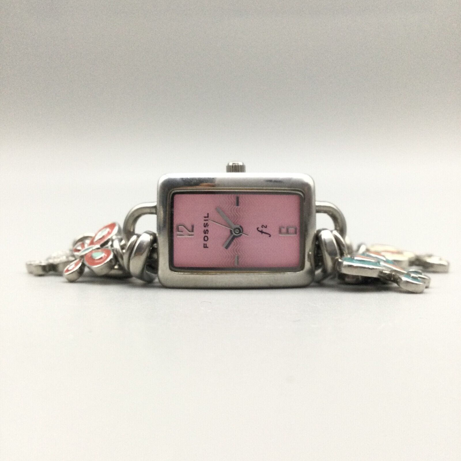 Fossil Charm Bracelet Watch Women Silver Tone Butterfly Pink  display picture 1