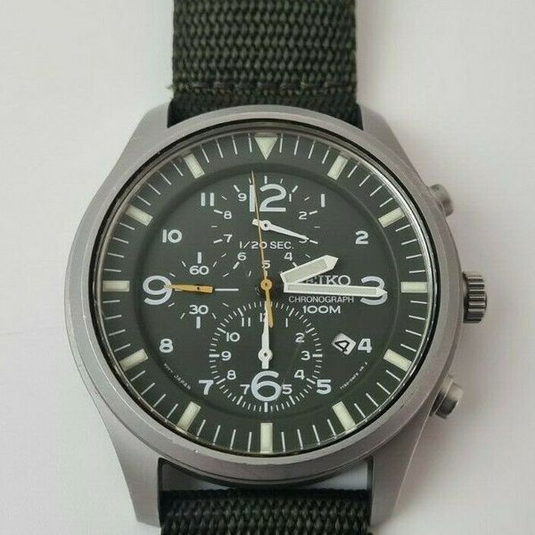 Seiko Chronograph Watch Wristwatch 7T92-OJSO Green Canvas Strap 100M ...