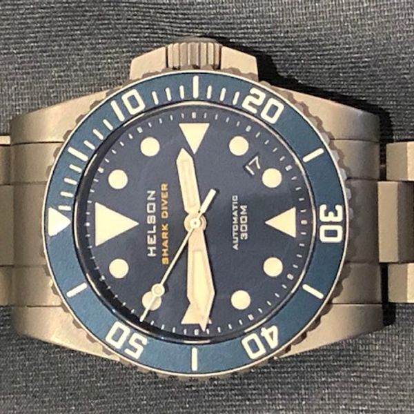 FS HELSON BLUE SHARK DIVER 38MM BLASTED TITANIUM, FULL SET! WatchCharts