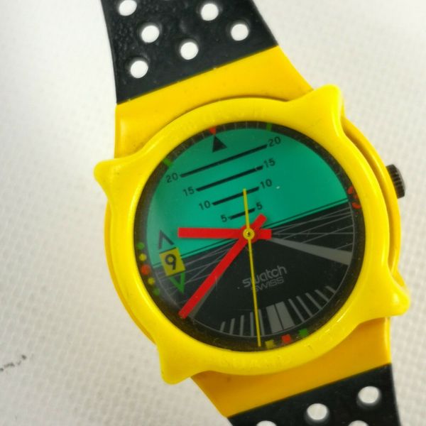 Swatch Watch 1987 Follow Me Yellow Blue Swiss 7375-p 755 Racer Water ...