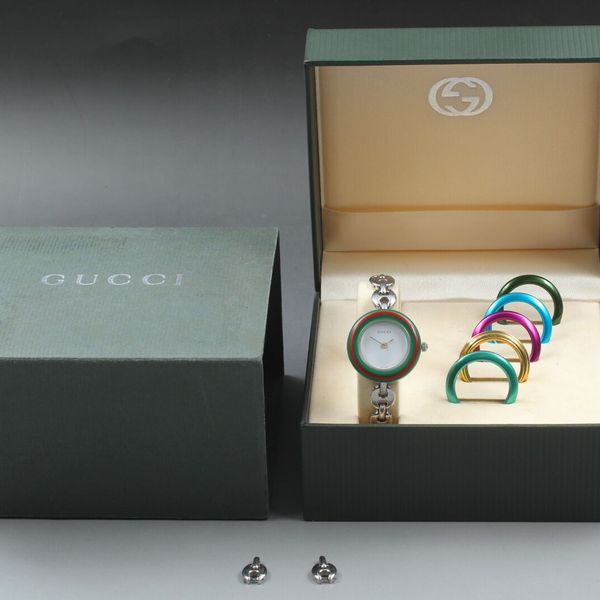 [ w/Box ] Gucci Change Bezel 11/12.2L Silver 6 Colors Watch( About 14 ...