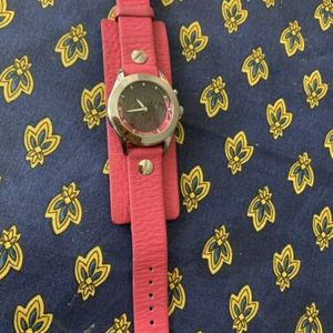Fossil Big Tic Pink Leather Band /Black Dial Flame Feature