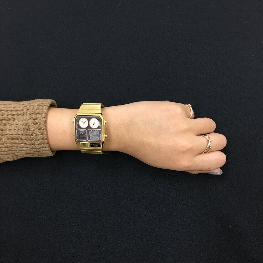 Citizen Ana-digi Temp JG2103-72X Gold Analog Digital Watch Reprint