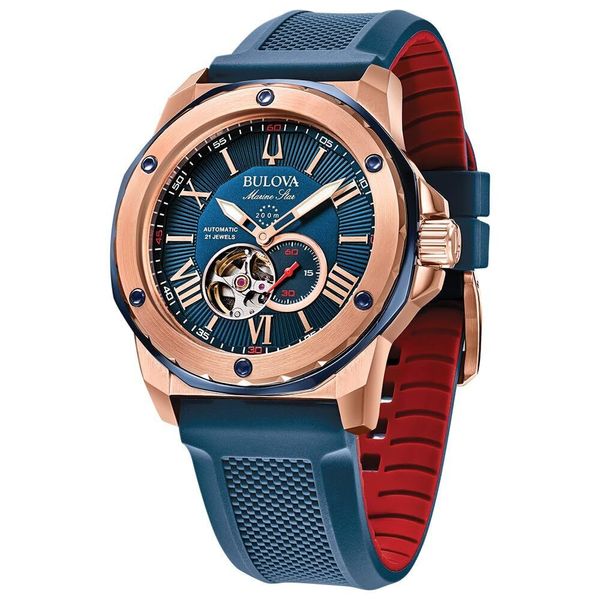 Bulova Men's Marine Star Automatic Blue Dial Watch 45mm 98A227 ...
