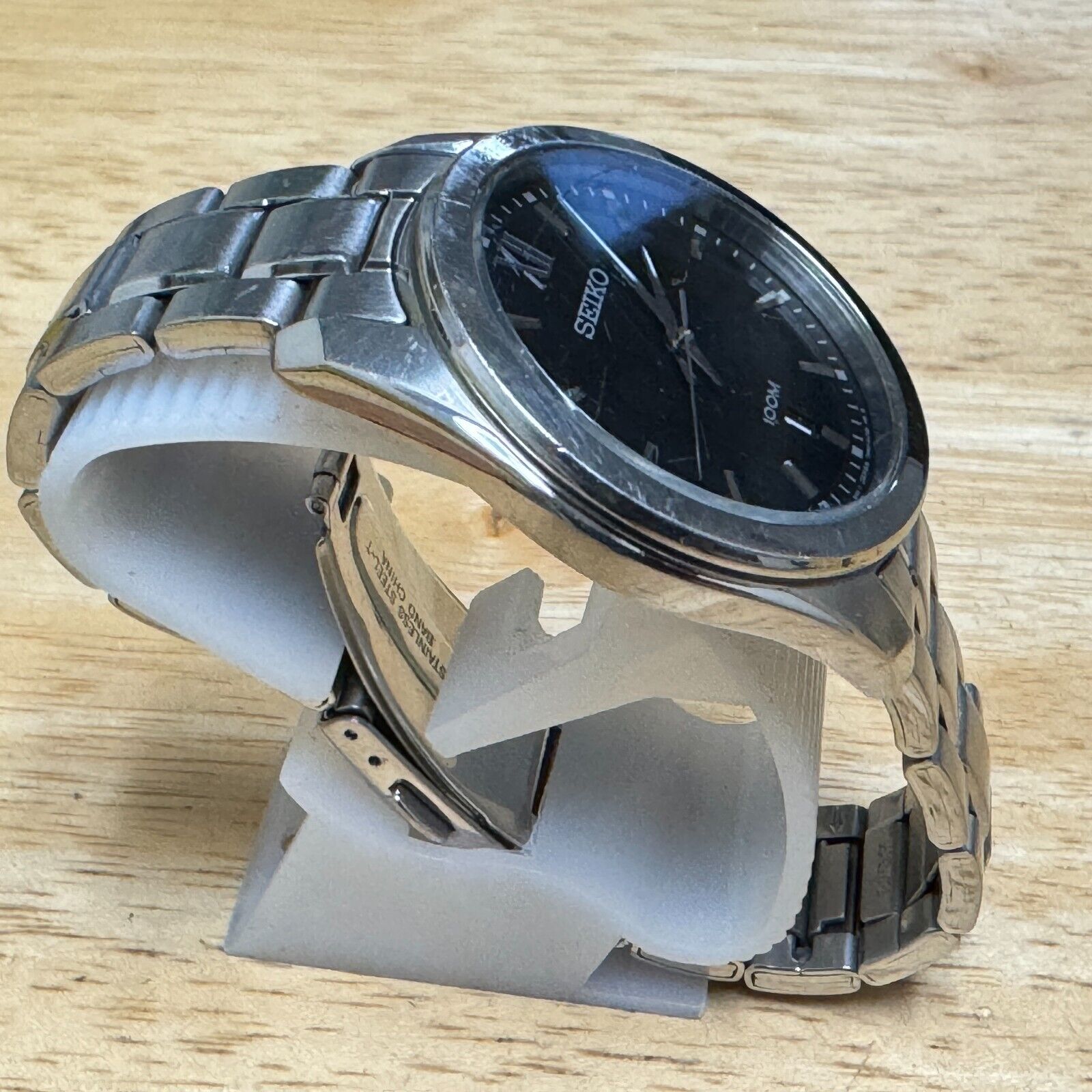 VTG Seiko Quartz Watch 7N42-0FP0 Men 100m Silver Black Steel