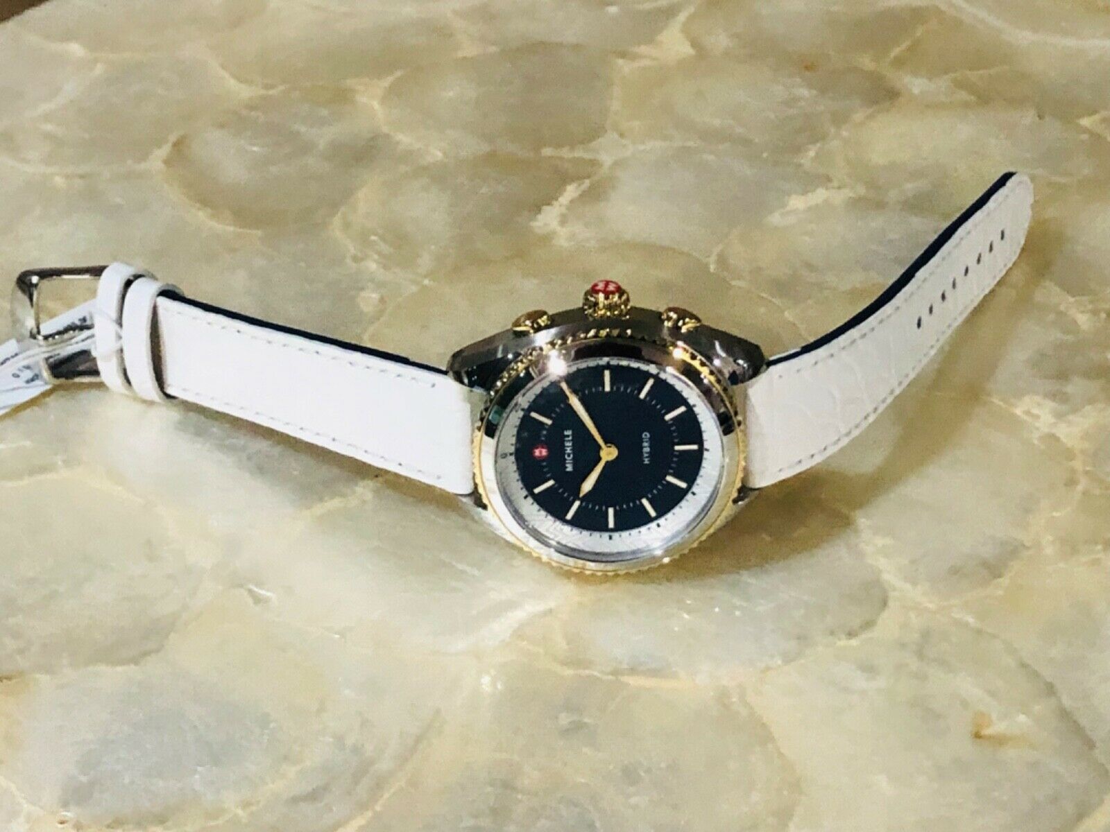 Michele Hybrid Smartwatch SS YG Blue Dial White Alligator Band