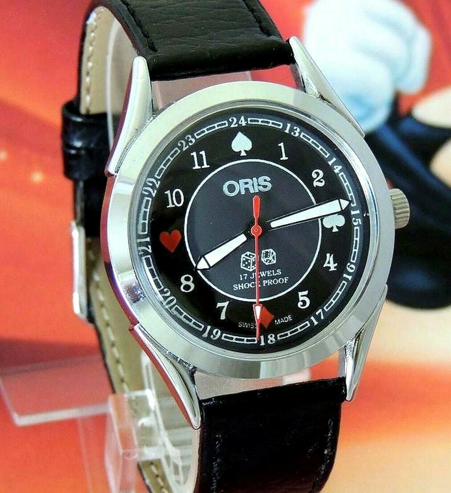 Vintage Oris Hand Winding FHF 96 ST Black Poker Dial Mens