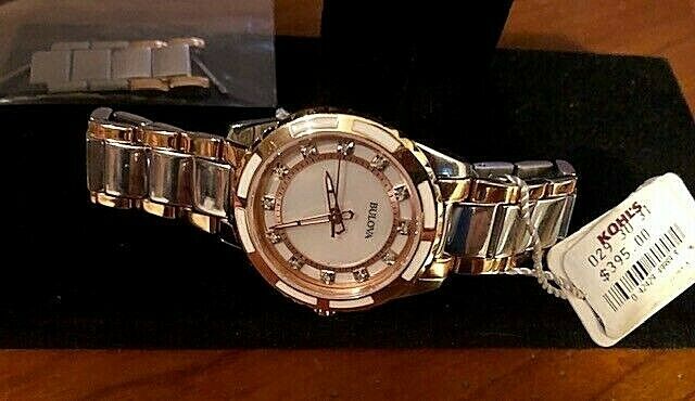 Bulova Womens 98P134 Silver Rose Gold Watch w Diamonds Mother of Pearl Dial WatchCharts Marketplace