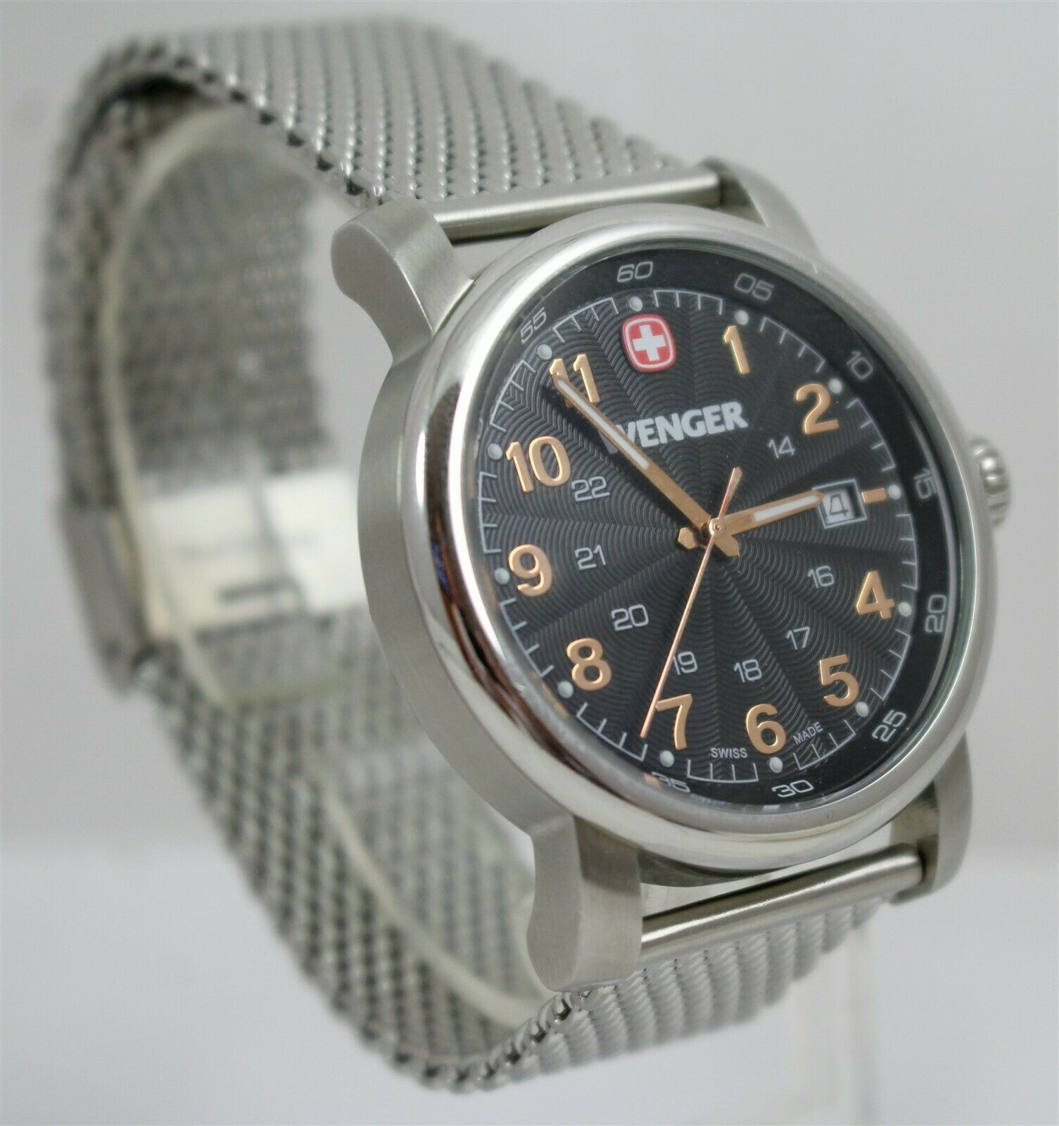 Wenger Men s 1041.10 Quartz Date Swiss Watch w Stainless Steel Mesh Bracelet WatchCharts Marketplace