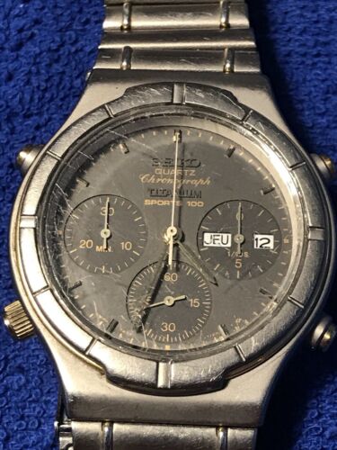 Seiko Chronograph 7a38 7130 Titanium Sports 100 Runs Well Good