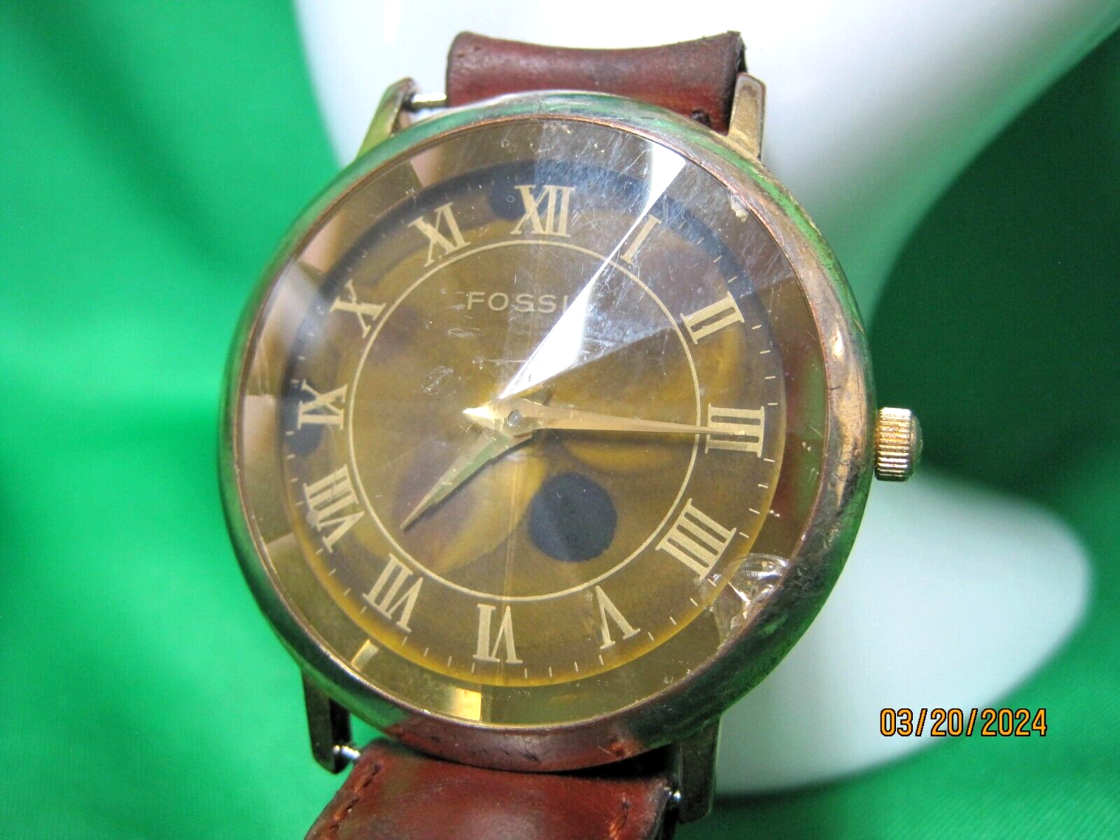 Fossil PC-7306 Prism Crystal Mosaic Dial Gold Tone Quartz 