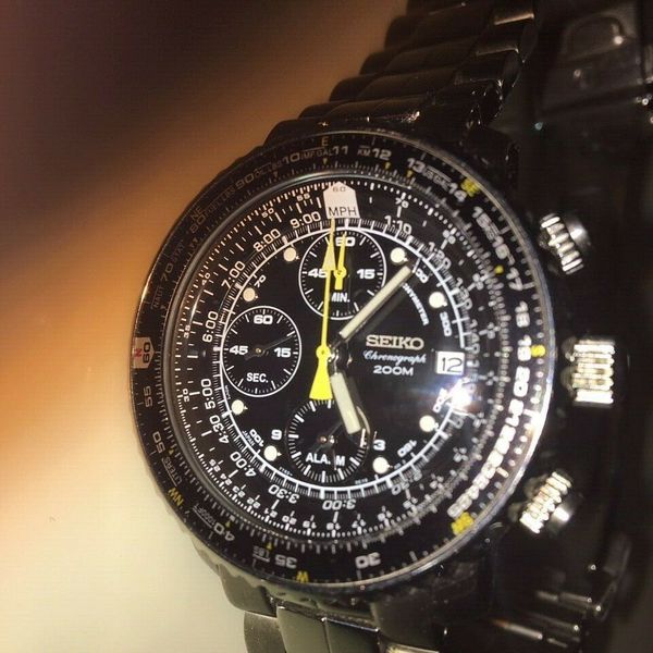 SEIKO SNA411 FLIGHT MASTER PILOT 7T620EB0 All Stainless 200M Alarm Chronograph WatchCharts