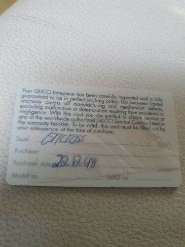 gucci watch warranty booklet/ card