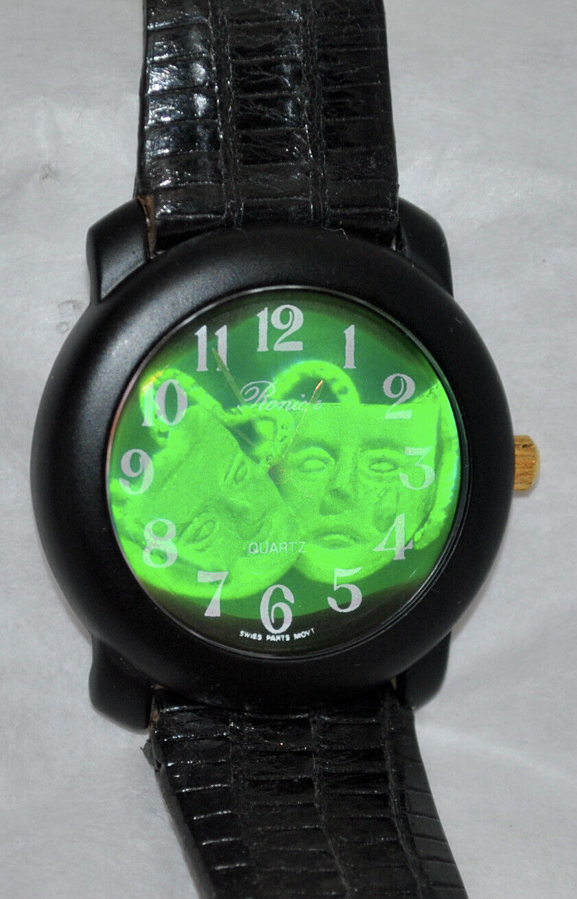 Series hologram hotsell black leather watch