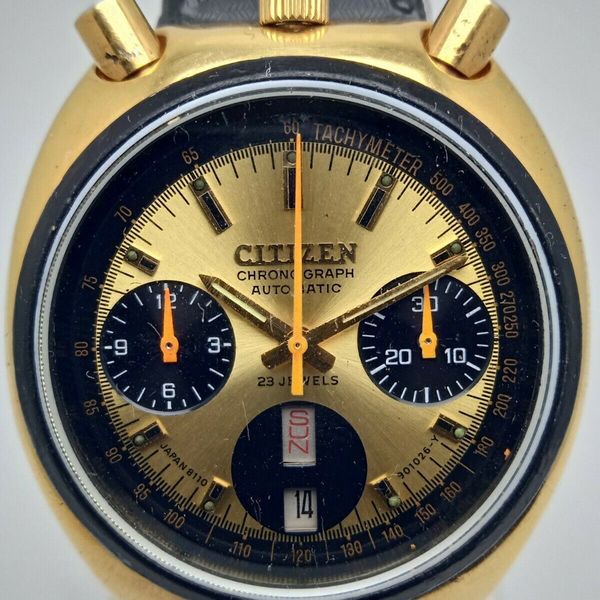 Montre Chronographe Automatique Citizen Bullhead Vintage - Bracelet Cuir - Occasion