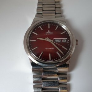 Omega Geneve Red Sunburst Dial Day/Date Automatic Cal 1022  display picture 1