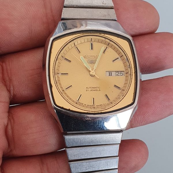 Seiko 5 Automatic 21 Jewels Stainless Steel Golden Color Dial Watch For ...