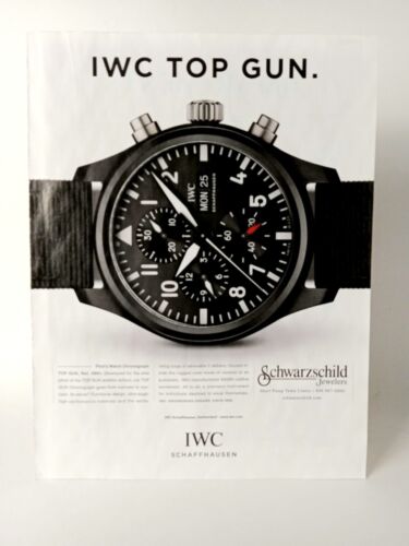 iwc schaffhausen Wrist Watch Print Ad Black face Black Band