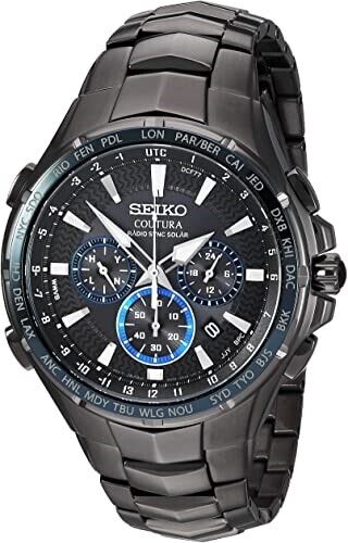 SEIKO SOLAR 695 MEN S COUTURA BLACK RADIO SYNC CHRONO WORLD TIME