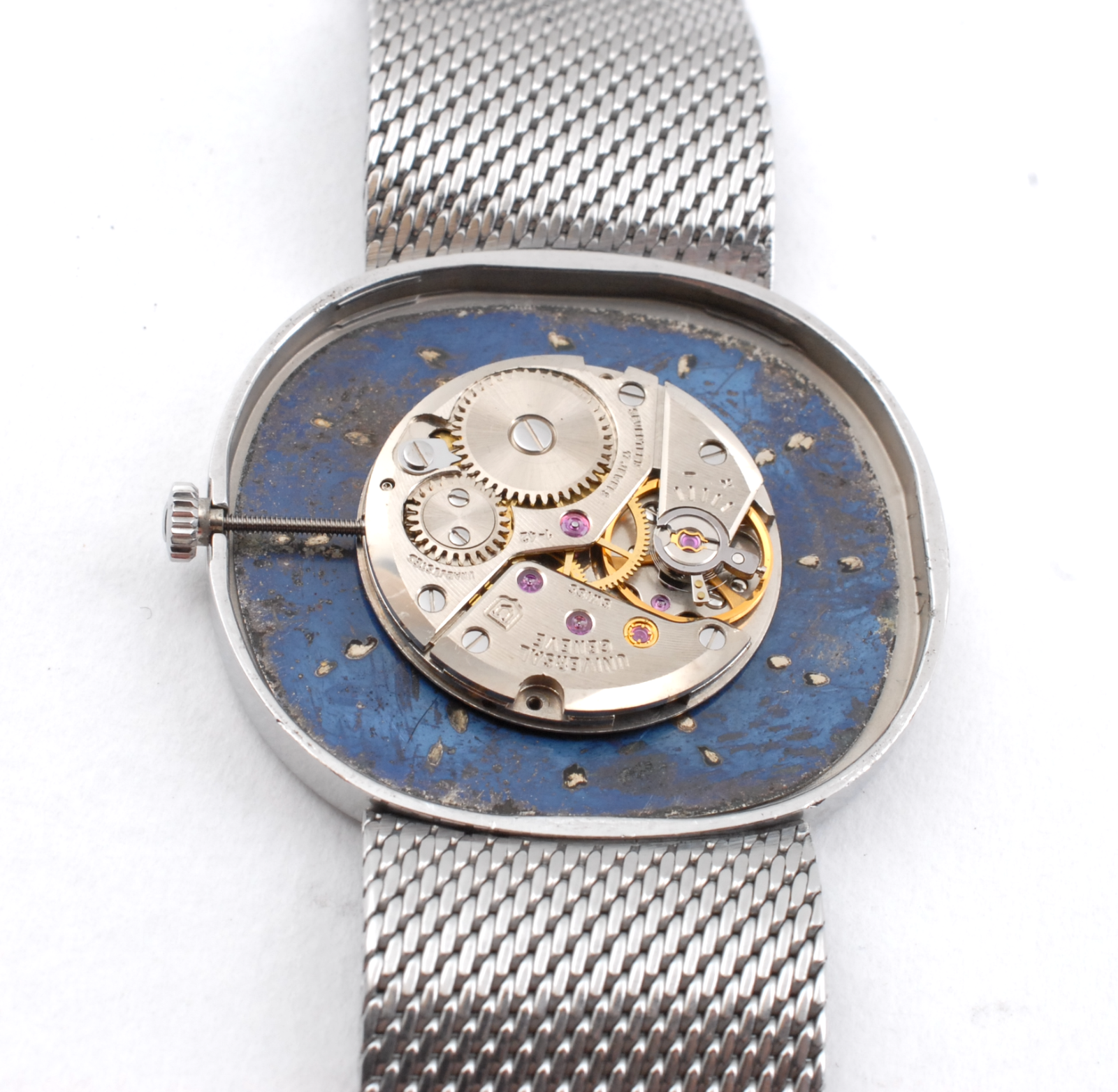 Rare UNIVERSAL GENEVE 842125 Manual Blue Dial Vintage 1-42