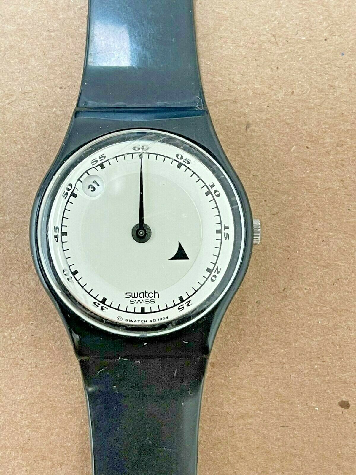 Vintage Swatch Turnover GB417 Black Mystery Dial Watch 1995
