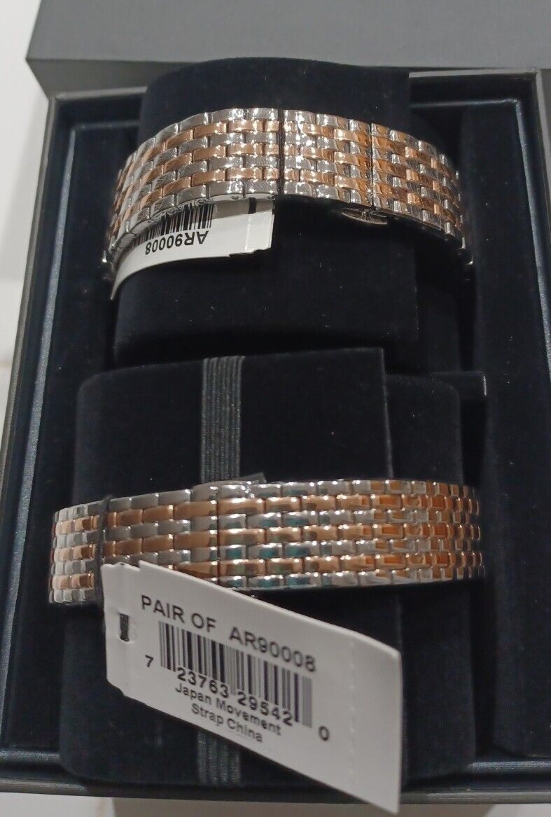 New Emporio Armani Three Hand Stainless Steel Couple Watch Set