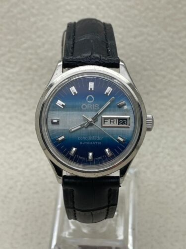 Vintage Oris Conquistador Automatic 17 Jewels Day Date Watch Great