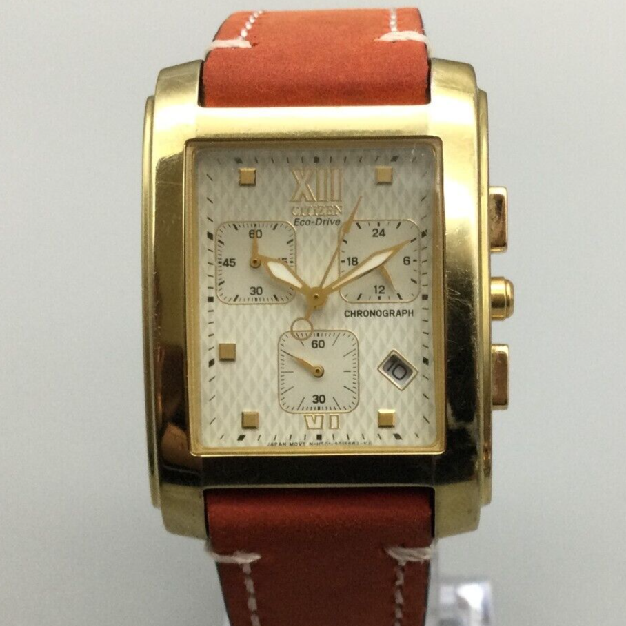 Citizen Eco-Drive Chronograph Tank Watch Men 30mm Gold Tone H501 Citizen Eco-Drive Chronograph Tank Watch Men 30mm Gold Tone H501