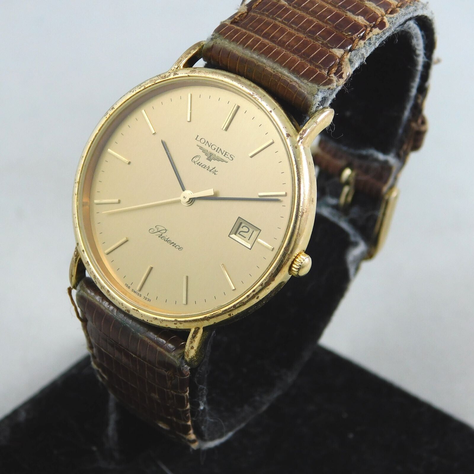 LONGINES PRESENCE L156.4 MEN'S DATE GOLD PLATED VINTAGE WATCH