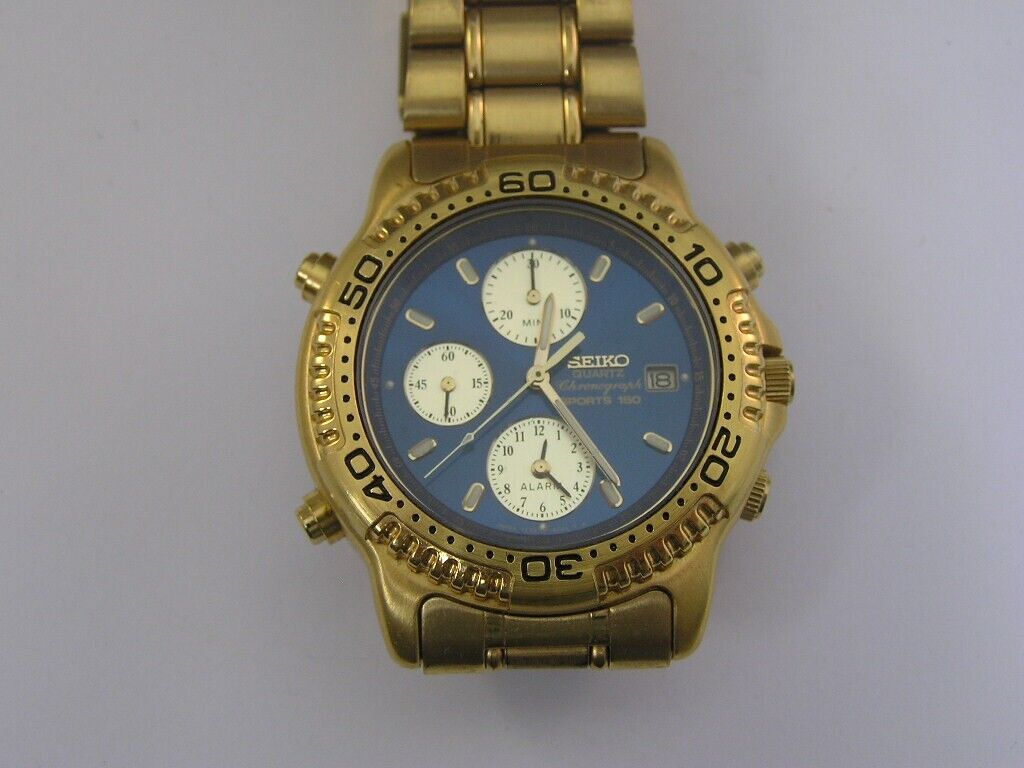 Seiko Chronograph Watch w Band Blue Dial 7T32 6C09 Needs Serviced