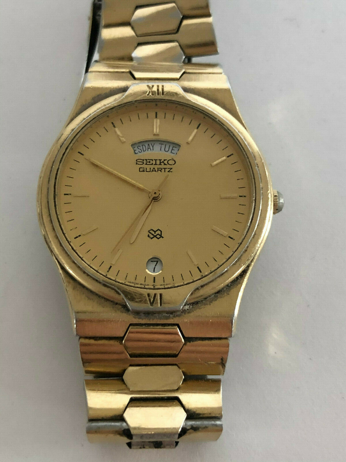 Vintage 1987 Seiko Quartz Mens Watch Stainless S2 Date and Day Gold Tone  Working | WatchCharts