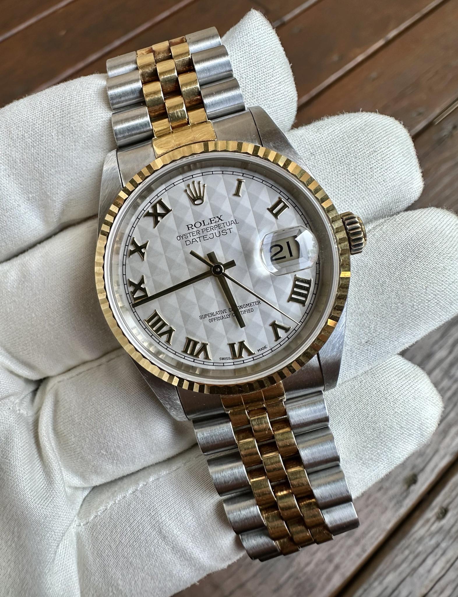 WTS 1997 Rolex DateJust 36mm Reference 16233 Rare Ivory Pyramid